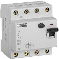 Выключатель дифференциального тока (УЗО) 4п 40А 100мА тип AC ВД1-63 GENERICA | код MDV15-4-040-100 | IEK